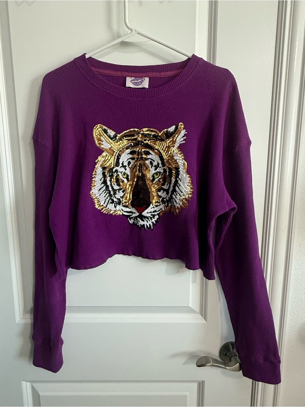 Sparkle City Purple Cropped thermal/waffle knit top